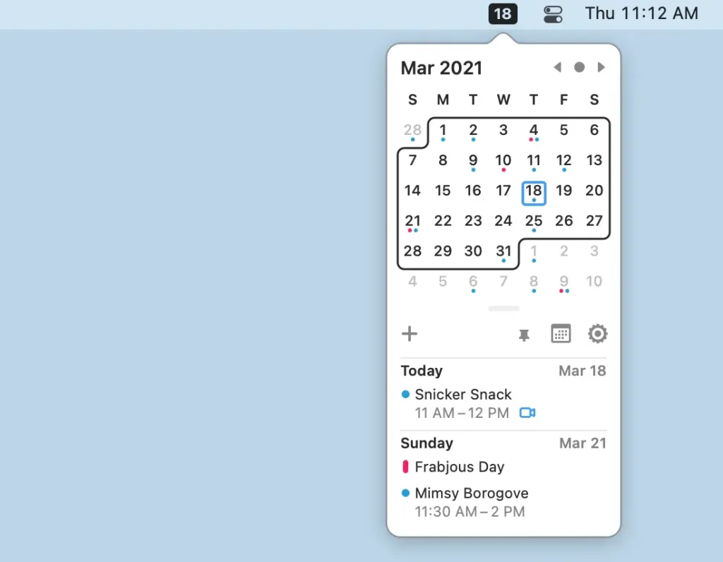 mostra como a aplicação itsycal funciona no macos